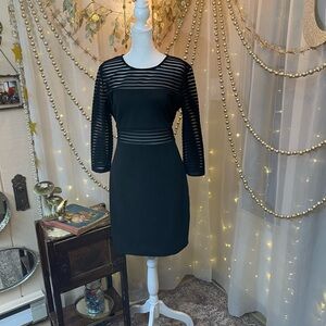 Lulu's Black Ribbed Sheath Dress 3/4 Sleeve Cocktail